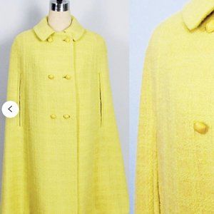 Vintage 50's Pale Yellow Boucle Cape Coat
